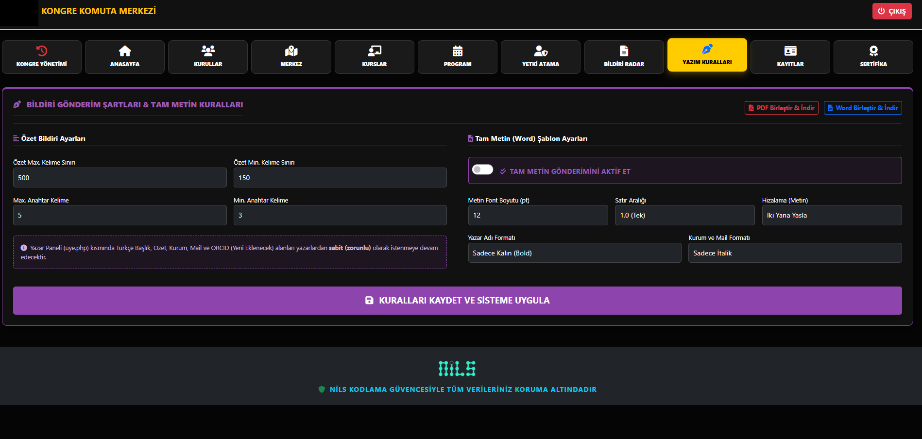 Kongre Kayıt Sistemi, Muhasebe Takibi ve Sempozyum Üye Yönetim Paneli