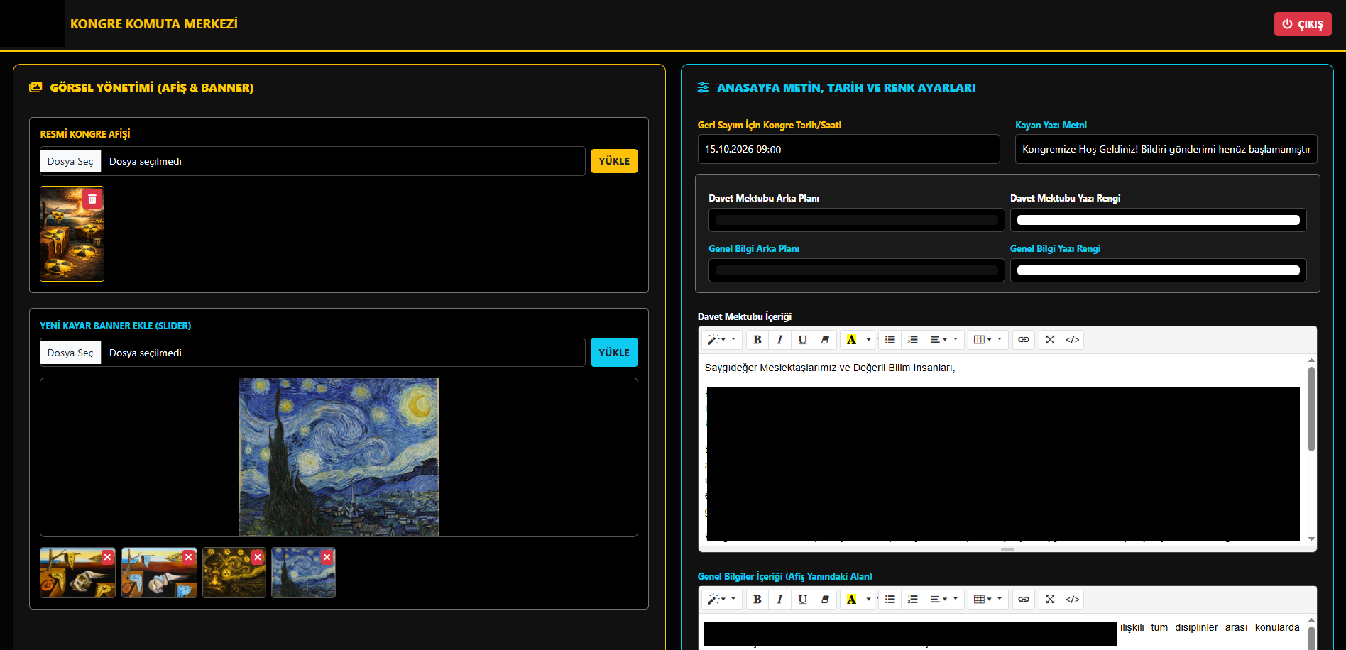 Kongre Web Sayfası Tasarımı ve Dinamik Görsel CMS Yönetim Modülü