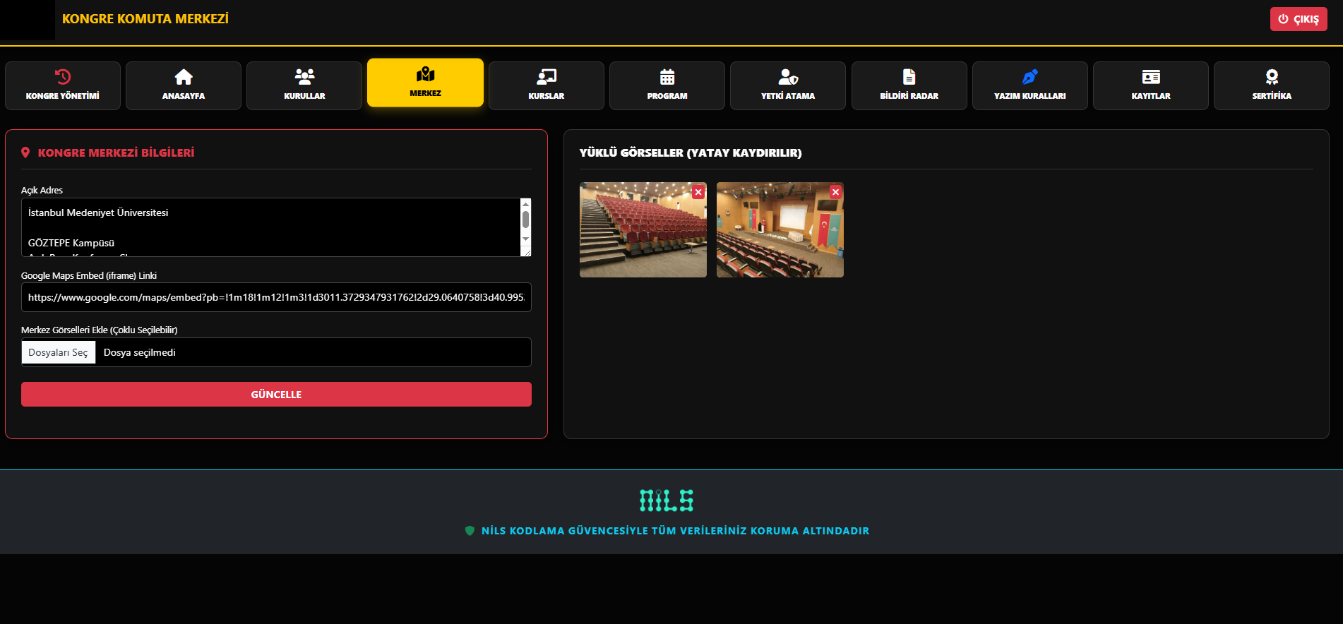 Uluslararası Sempozyum Merkezi ve Kongre Otel Lokasyon Google Maps Entegrasyonu