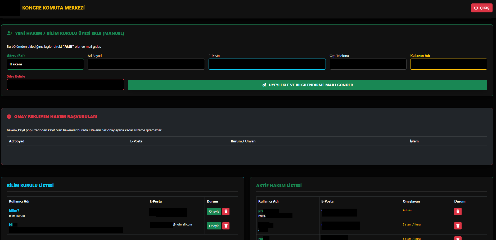 Bilim Kurulu Atama ve Manuel Çift Kör Hakem Ağı Oluşturma Otomasyonu